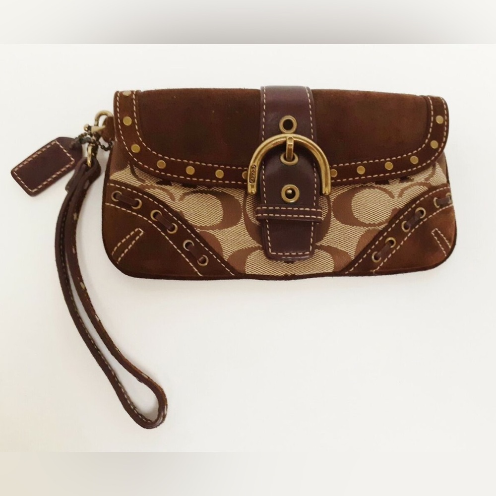 COACH SOHO Suede SignatureWristlet Studded Buckle Flap with tag